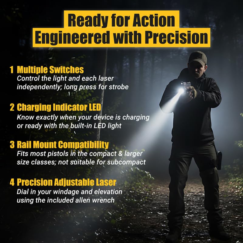 HiLight Tactical Cyan & Purple Laser Flashlight 700 Lumens, Gun Rail Mount, Rechargeable, Military Aluminum - Black Variant