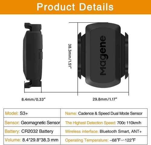 Magene Speed/Cadence Sensor - Wireless Bluetooth & ANT+ Cycling RPM Monitor for Road & Spin Bikes