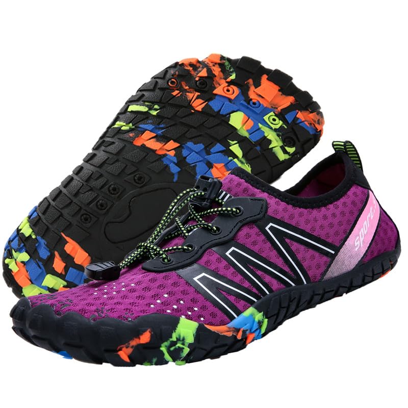 Water Shoes Men Women Barefoot Aqua Swim Pool Beach Quick Dry Shoes - Purple, 8.5 Women/7.5 Men