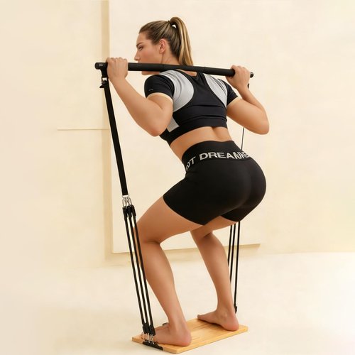 MARCHMARS Resistance Band Foot Plate，Solid Beech Wood Resistance Band Board with Straight Bar Handle，Premium Resistance Band Accessory to Expand Training Options（Resistance bands not included.）