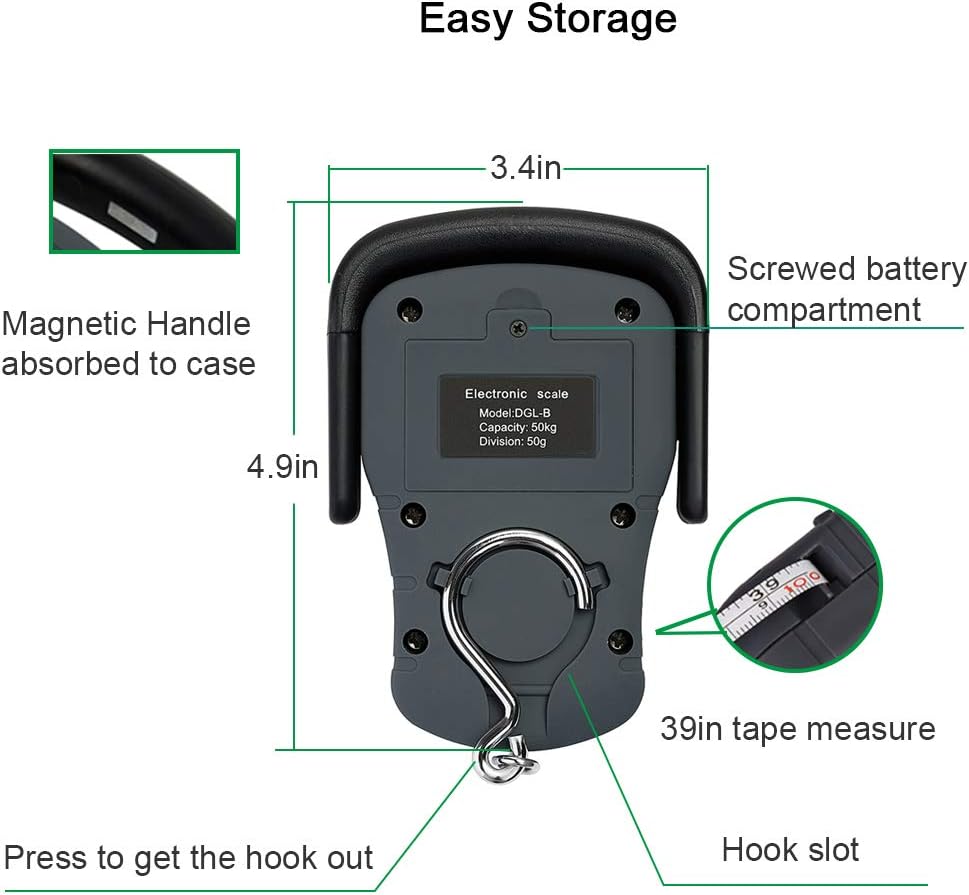 Skiennix Digital Hanging Luggage Scale - 110lb Capacity, Backlit Display, Portable Design, Grey