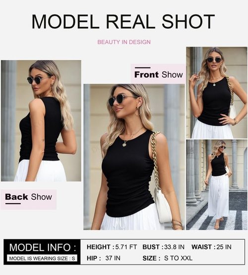 Dokotoo Women's Tank Tops - Summer Sleeveless High Neck Ribbed Knit Blouse | Slim Fitted & Side Ruched
