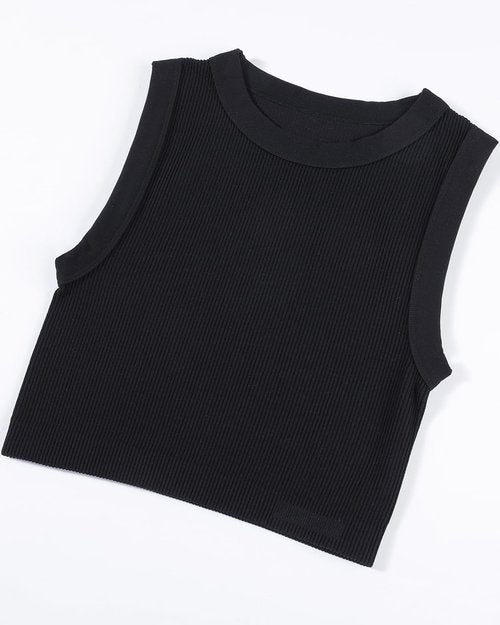 AUROLA Essentials Rib Seamless Sleeveless Tank - Women's Active Crop Top with Subtle Logo | Round Neck
