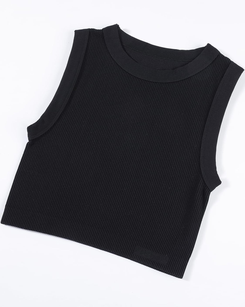 AUROLA Essentials Rib Seamless Sleeveless Tank - Women's Active Workout Crop Top | Subtle Logo, Round Neck