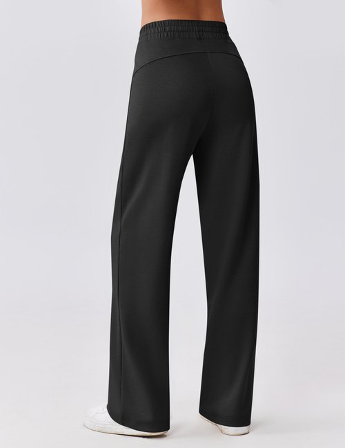 PINSPARK Women's Wide Leg Sweat Pants High Waisted Lounge Sweatpants Comfy Breathable Drawstring Sports Pants with Pocket Black PS