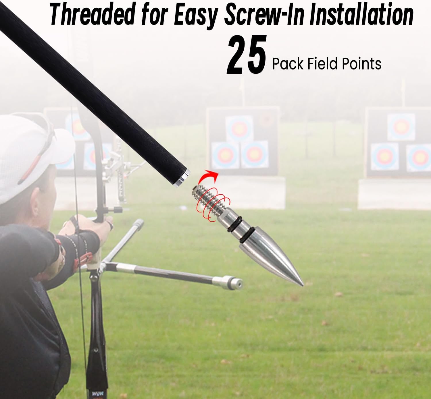 Skiennix Archery Field Points - 25 Pcs 100/125 Grain Stainless Steel Arrow Tips with Case for Target Practice