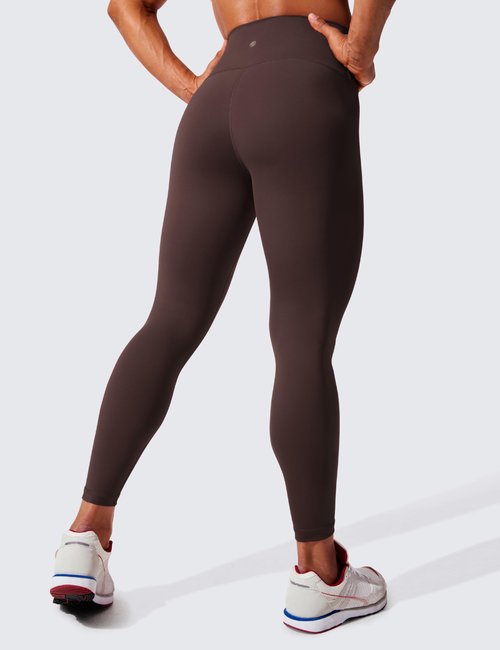 CRZ YOGA Women's Hugged Feeling Compression Leggings 25 Inches - Thick High Waisted Tummy Control Workout Pants Tights Hot Fudge Brown Small