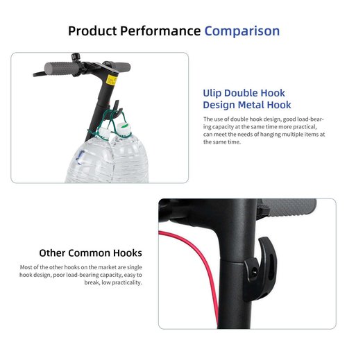 Lesetrker E-Scooter Metal Front Hooks,Head Hooks for Ninebot Scooters with Screws and Tool/Front Hook for Folding Parts of E-Scooters (Double Hooks Black)