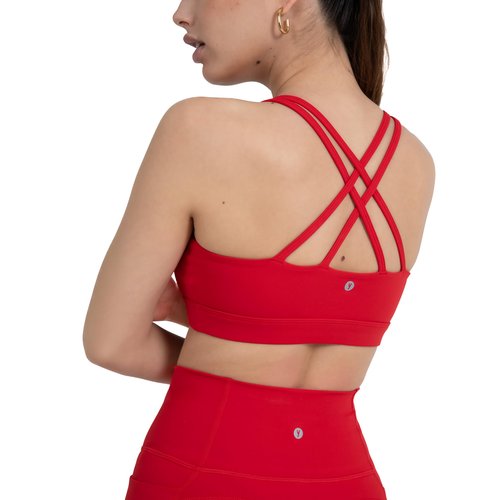 YITTY Active Women's Ultraluxe Strappy Medium Impact Bra, Athleisure, 4-Way-Stretch, Heated Red, M