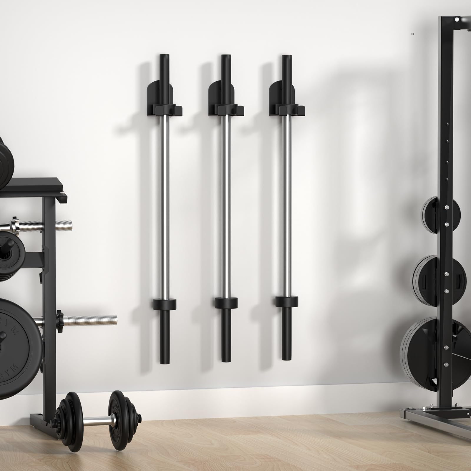 VINHOLD Heavy Duty Barbell Hanger, Vertical Bar Wall Rack for Home, Garage & Commercial Gyms, Olympic Barbell Holder, Space-Saving Gym Accessory Bar Mount Rack, Holds Under 32mm Bar Size(Black)