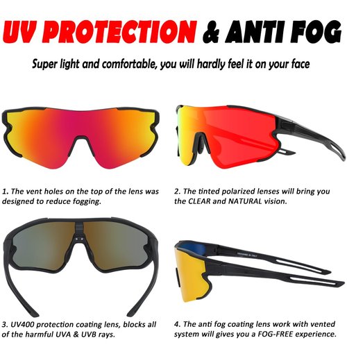 ITSCOOL Polarized Sports Sunglasses for Men Women Lightweight Softball Baseball Running Cycling Glasses UV Protection Black Orange