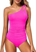 Holipick One Shoulder One-Piece Swimsuit - Tummy Control, Modest Full Coverage, Keyhole Design