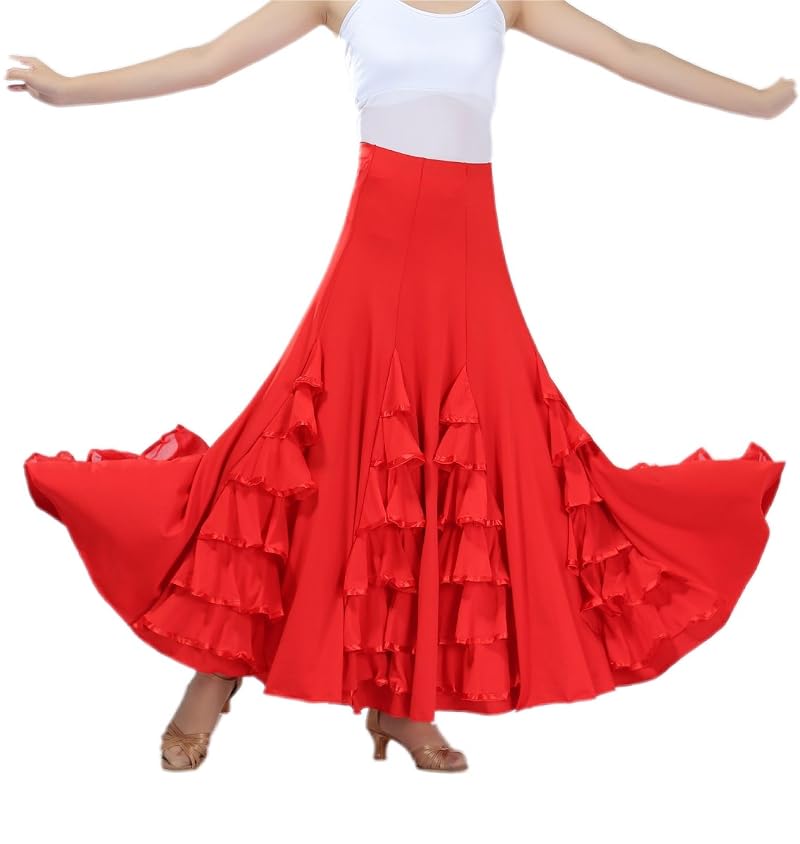 CISMARK Elegant Milk Silk Ballroom Waltz Dance Skirt - One Size, Red