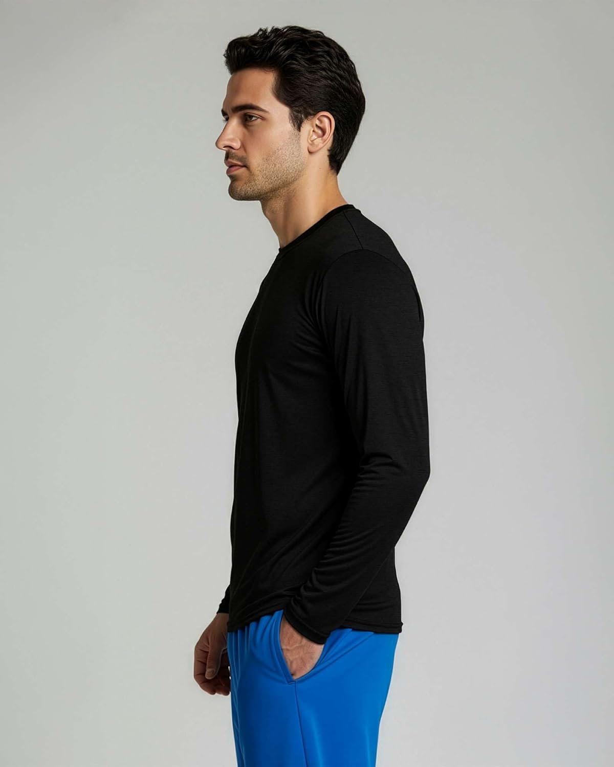 Real Essentials Men's Long Sleeve Dry Fit T-Shirts - UPF 50 Wicking Workout & Hiking Tees | 4 Pack