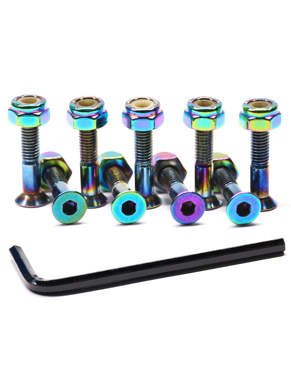 Skateboard Hardware 9PCS Bolts Set Deck Mounting Screws Nuts Hex Key Skate Parts Outfits Dazzling Color Fasteners Longboard Cruiser Best Mounting 1-1/4", 1", 7/8" (1.0)