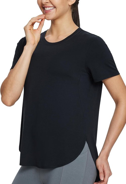 Baleaf Women's Athletic Workout Shirts - Loose Fit Yoga & Running Tops | Quick Dry with Side Slits