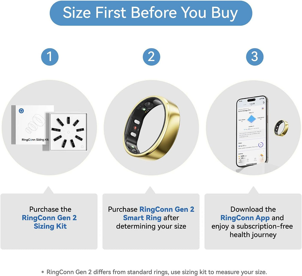 RingConn Gen 2 Smart Ring - Sleep Apnea Monitoring, 12-Day Battery Life | Heart Rate & Stress Tracker (Gold, Size 10)