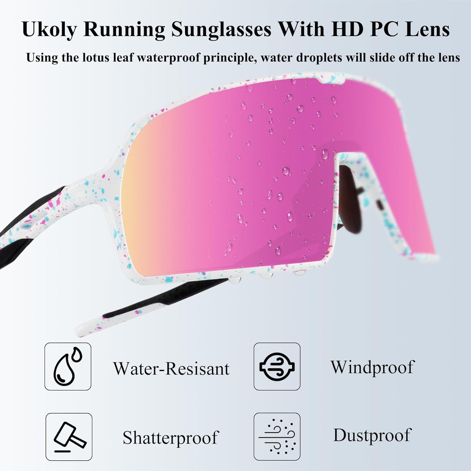Ukoly Cycling Glasses - HD Lens Sports Sunglasses with UV400 Coating for Men & Women | 650 Size