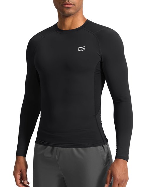 G Gradual Mens Compression Shirt Long Sleeve Moisture Wicking Running Gym Shirts for Men Athletic Workout Base Layer T-Shirt(Black,L)
