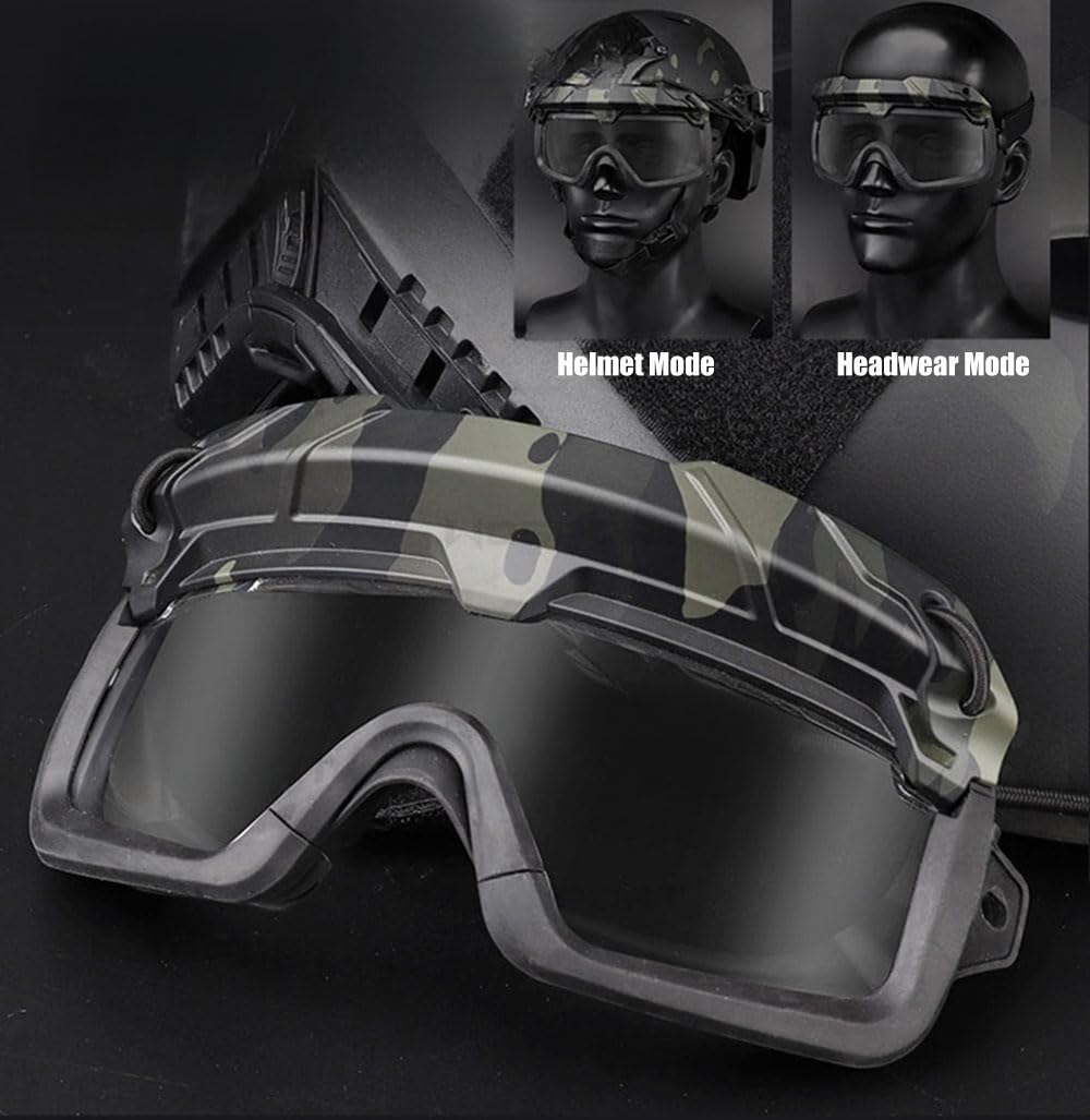 V3COOGOGEAR Tactical Split Two Modes Goggles Compatible with Airsoft Fast Helmet Paintball Hunting Field Outdoor (MCBK)