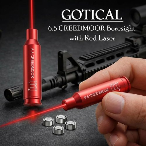 Gotical Red Laser Bore Sighter - Compatible with 6.5 Creedmoor Cartridge | Anodized Red, Battery Included