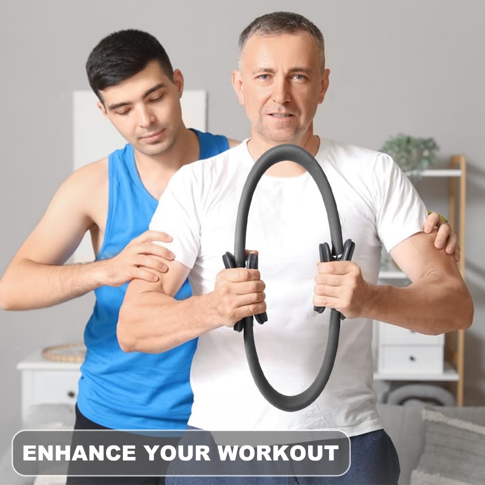 XuYelora 15" Pilates Ring, Dual-Grip Pilates Ring Lightweight Circle Yoga Rin-g for Enhance Thigh and Arm Strength, Body Exercise Tool for Home Gym(Color:Gray)