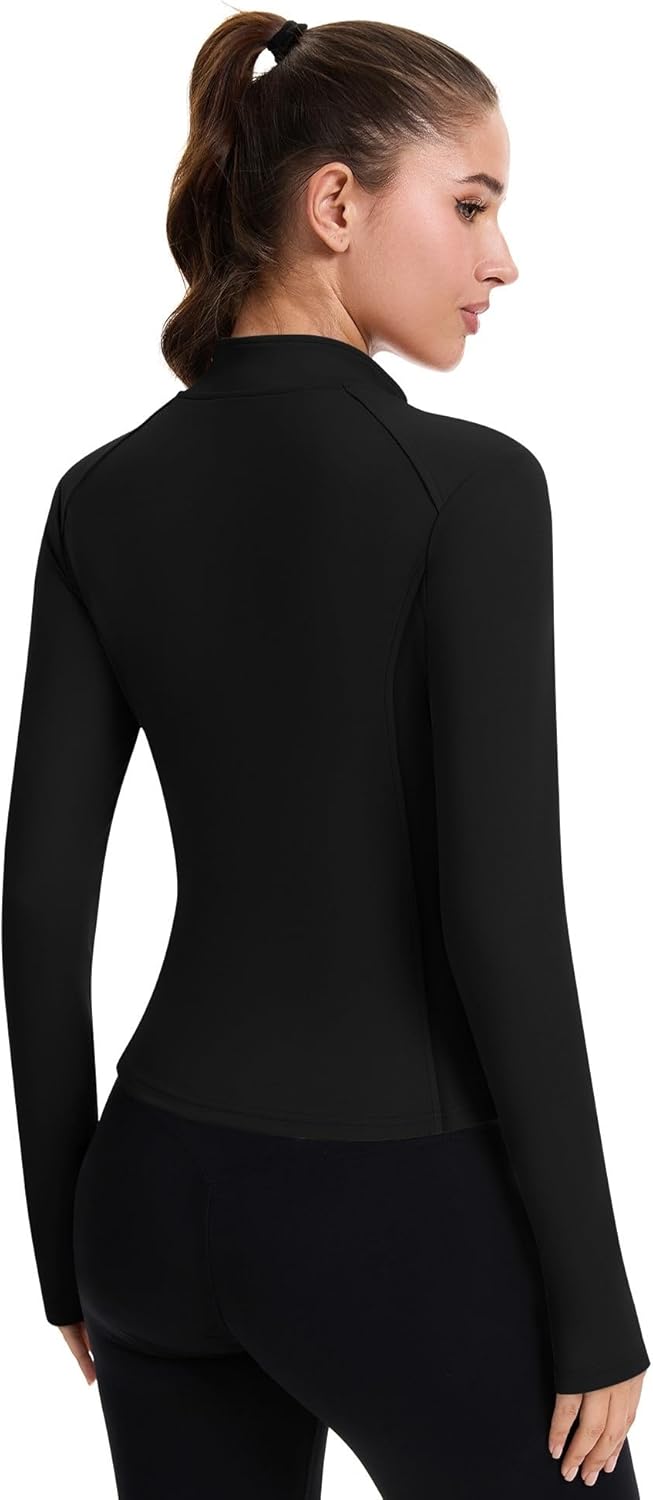 ZHENWEI Women's Workout Jacket - Lightweight Full Zip Cropped Athletic Top with Pockets