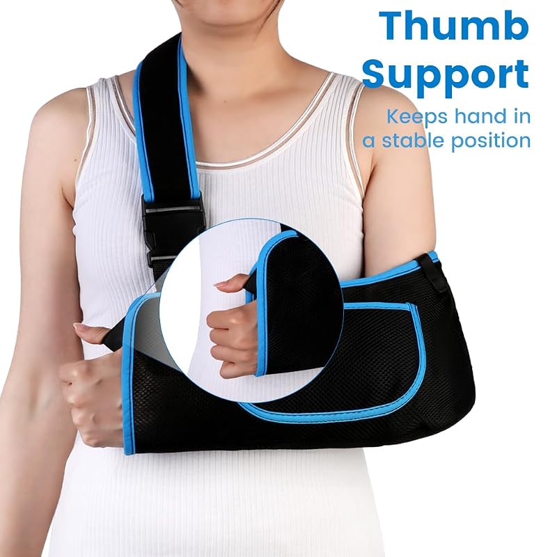 Arm Sling - Lightweight Breathable Mesh Immobilizer with Padded Shoulder Strap - Blue, M (Middle)