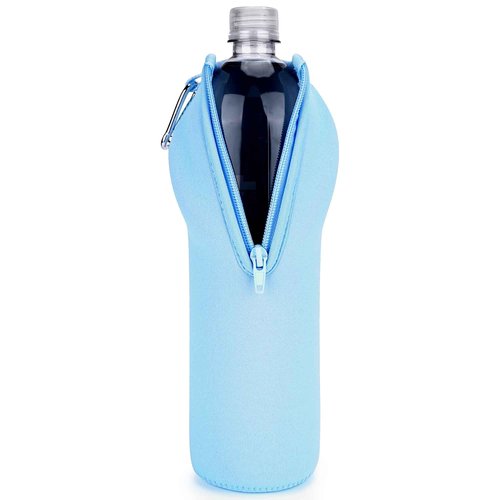Linkidea Disposable Water Bottle Sleeve Compatible with Smartwater 33.8 Fl Oz, LIFEWTR 33.8 Fl Oz, Insulated Neoprene Plastic Bottled Water Cover with Lockable Zipper, Light Blue
