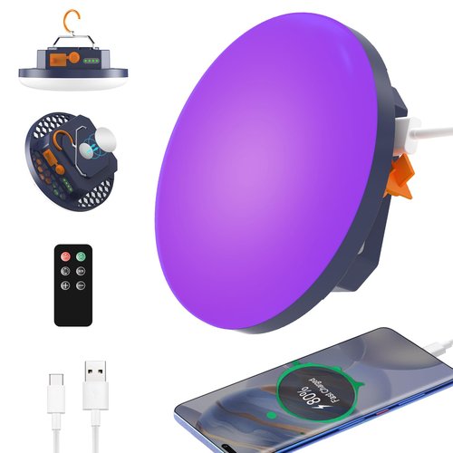96 LED 395nm UV / 6500K Flashlight Camping Blacklight , 10000mAh Rechargeable, 3000 Lumens, Glow Lights for Party , Bedroom, Fluorescent Poster , Dog/Cat Urine ,Halloween Black Light (UV(Remote))