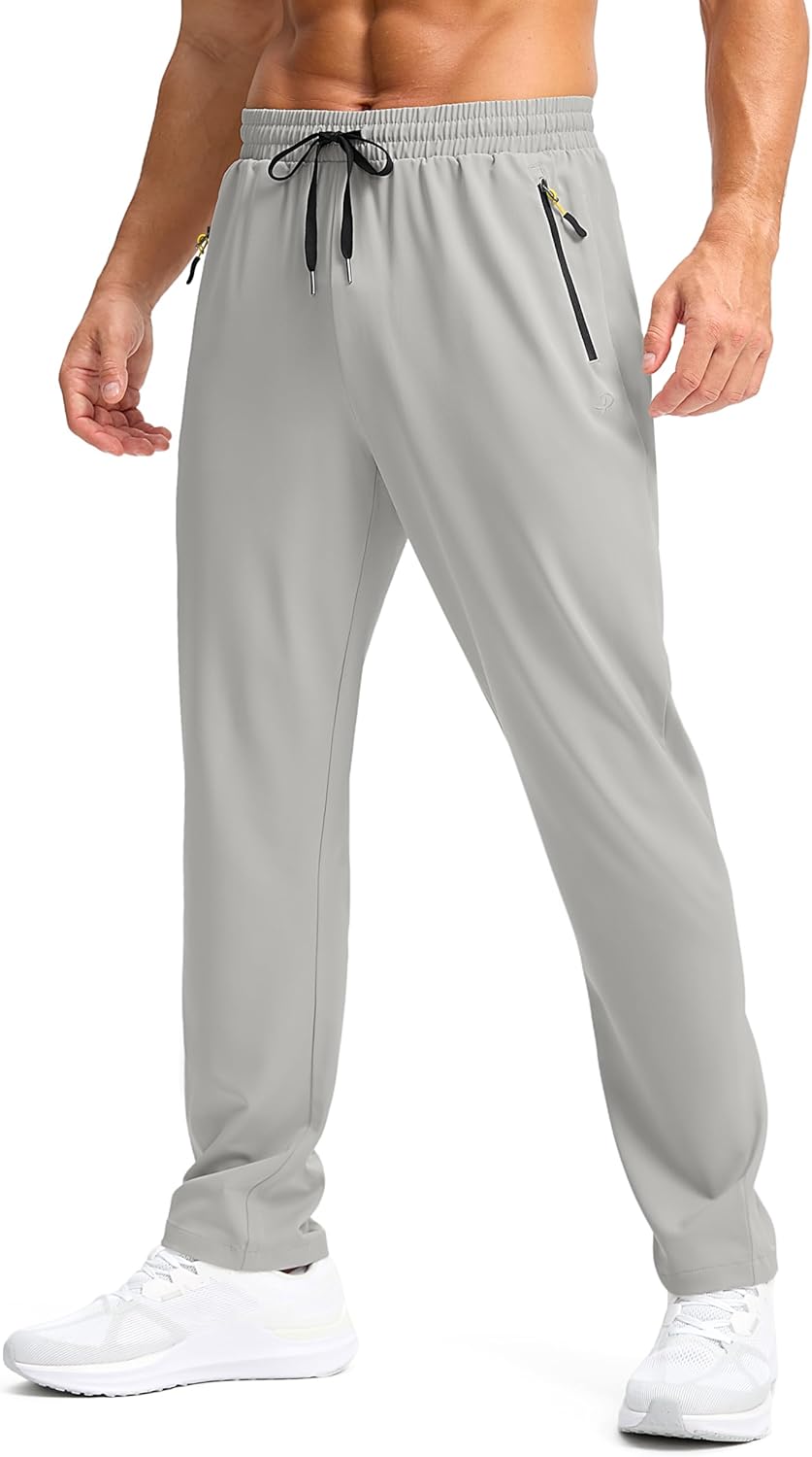 Pudolla Men's Lightweight Hiking Pants - Quick Dry Outdoor Sweatpants with Zipper Pockets | Athletic Travel Gear