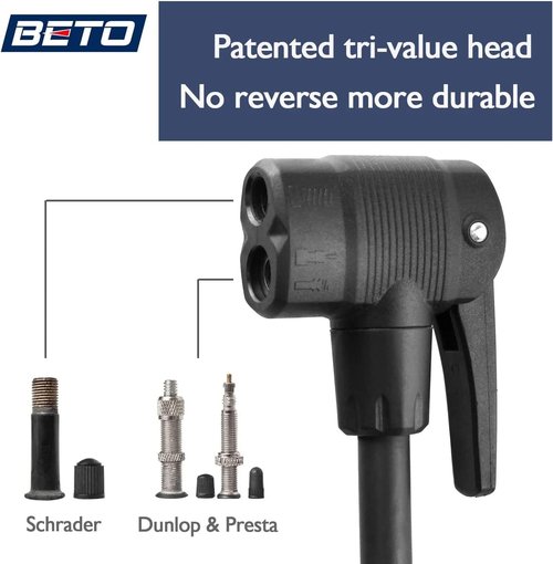 Beto Bike Pump - Portable Bicycle Floor Pump with Industrial Gauge & Air Bleed Button | 160 PSI Max