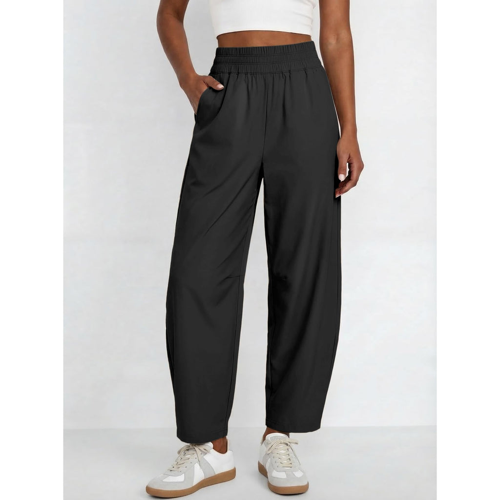 Yioaga Barrel Pants Women Baggy Wide Leg Elastic Waisted Sweatpants Athletic Clothes Lounge Palazzo Trousers with Pockets(Black,L)