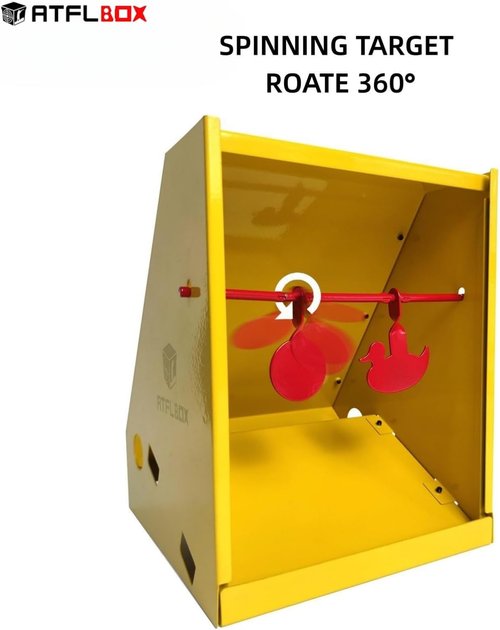 ATFLBOX BB Trap Target - 20 Paper Targets & 2 Metal Silhouettes Spinner - Ideal for Airsoft & Pellet Guns