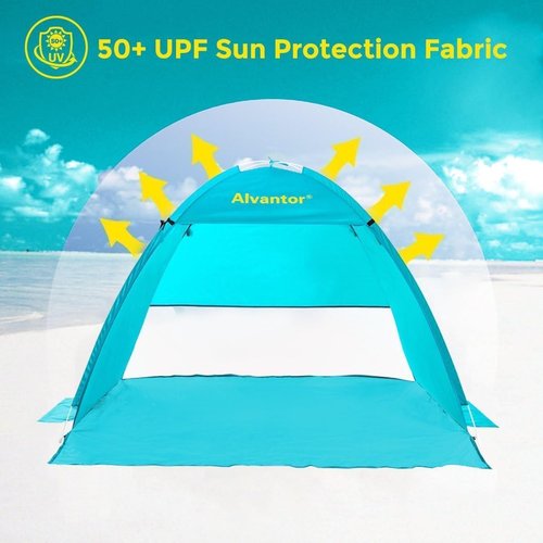 Alvantor® Beach Tent - Automatic Instant Pop-Up Sun Shelter | UPF 50+ Portable Canopy for 2-3 People