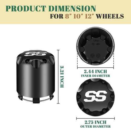 Drive-up Golf Cart Black SS Center Caps, Golf Cart ITP SS Wheel Center Hub Cap for Club Car EZGO Yamaha Models Wheel-4 Black Packs (Height 3.21" / Outer Diameter 2.75")