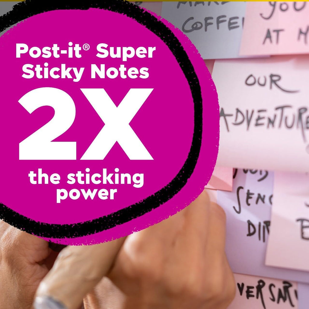 Post-it Super Sticky Notes - 100% Recycled Paper, 3" x 3", 5 Pads in Wanderlust Pastels | Eco-Friendly Office Supplies
