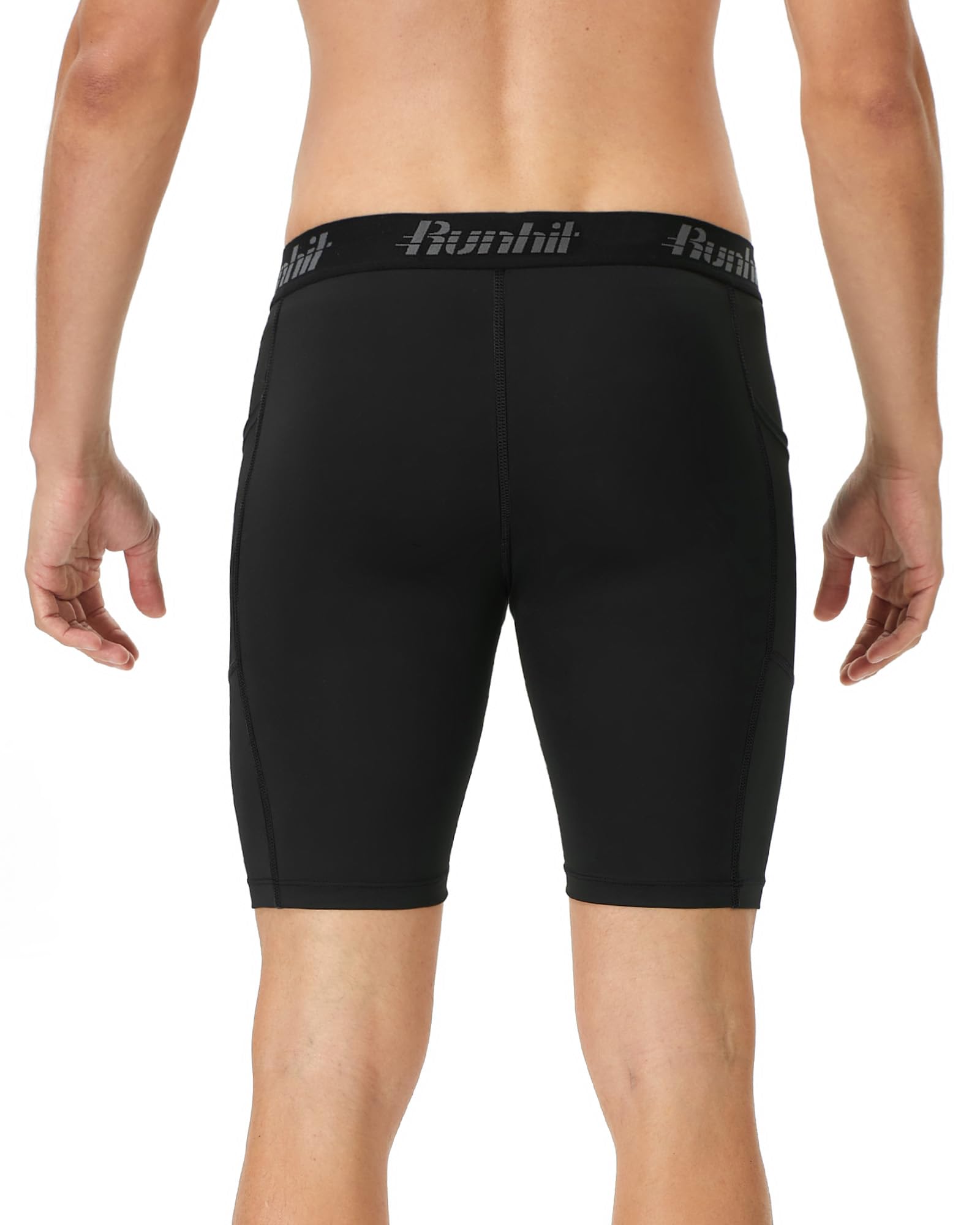 Runhit Compression Shorts Men Spandex Performance Athletic Shorts Workouts Sports Running Underwear with Pocket Black