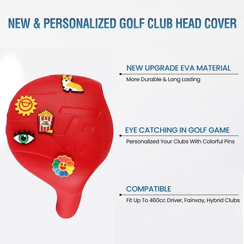 FRANKTECH Snap-On Golf Club Covers for Right-Handed Golf Clubs, Easy On Off in 1 Second, Fits 460cc Drivers, Washable EVA Plastic with Shaft Lock, DIY Pins for Customization (Black 4pcs Set)