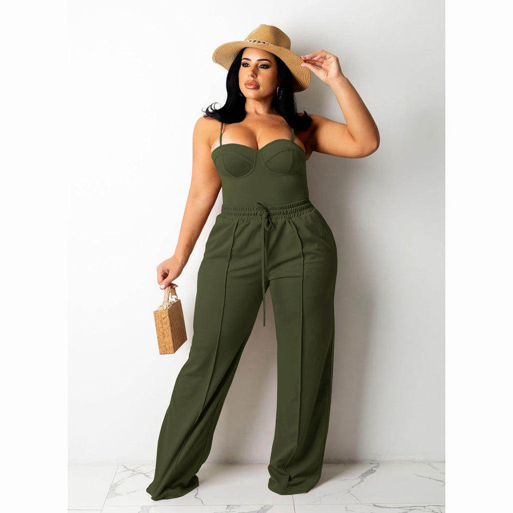 Tycorwd Women's Plus Size Casual Wide Leg Pants High Waisted Drawstring Baggy Sweatpants Elastic Straight Leg Lounge Pants with Pockets Army Green 4XL