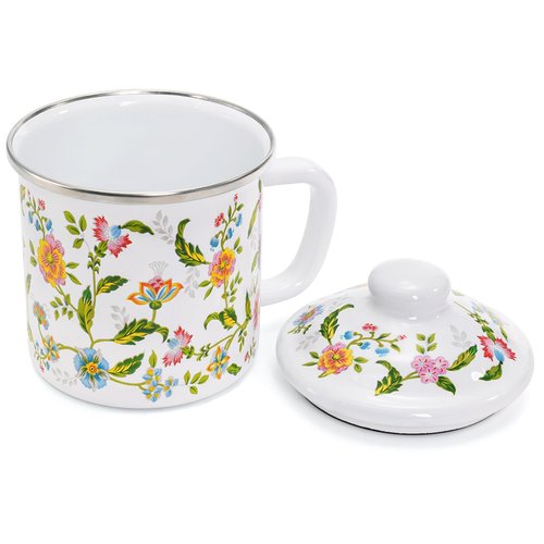 Jucoan Enamel Camping Mug Set of 4, 16 oz Vintage Enamel Metal Coffee Mug with Lid and Handle for Home Office Kitchen Outdoor Camping, Lightweight & Unbreakable Camp Coffee Tea Drinking Cup