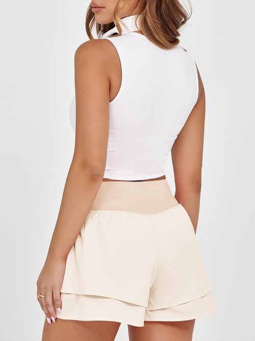 Fisoew Women's High Waisted Athletic Shorts - Ruffle Tiered Design for Running & Workouts | Built-In Shorts