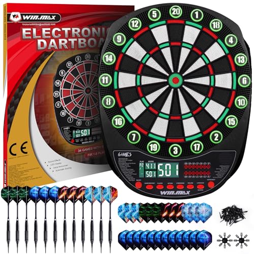 WIN.MAX Green Electronic Dart Board with Automatic Scoring & 12 Soft Tip Darts