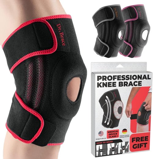 Dr. Brace Elite Knee Brace - Maximum Pain Support with Side Stabilizers & Gel Pads | X-Large, Sunrise
