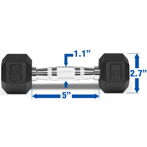 Dumbbell - Rubber Hex - 5lbs
