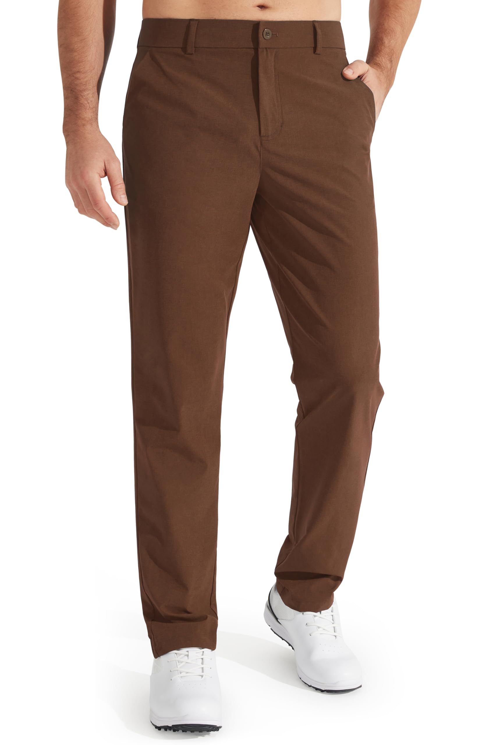 Libin Men's Dress Pants 32" Comfy Business Casual Golf Pants Quick Dry Lightweight Clothing for Men Travel Vocation Work Trousers Water Resistant, Light Coffee, 36W x 32L
