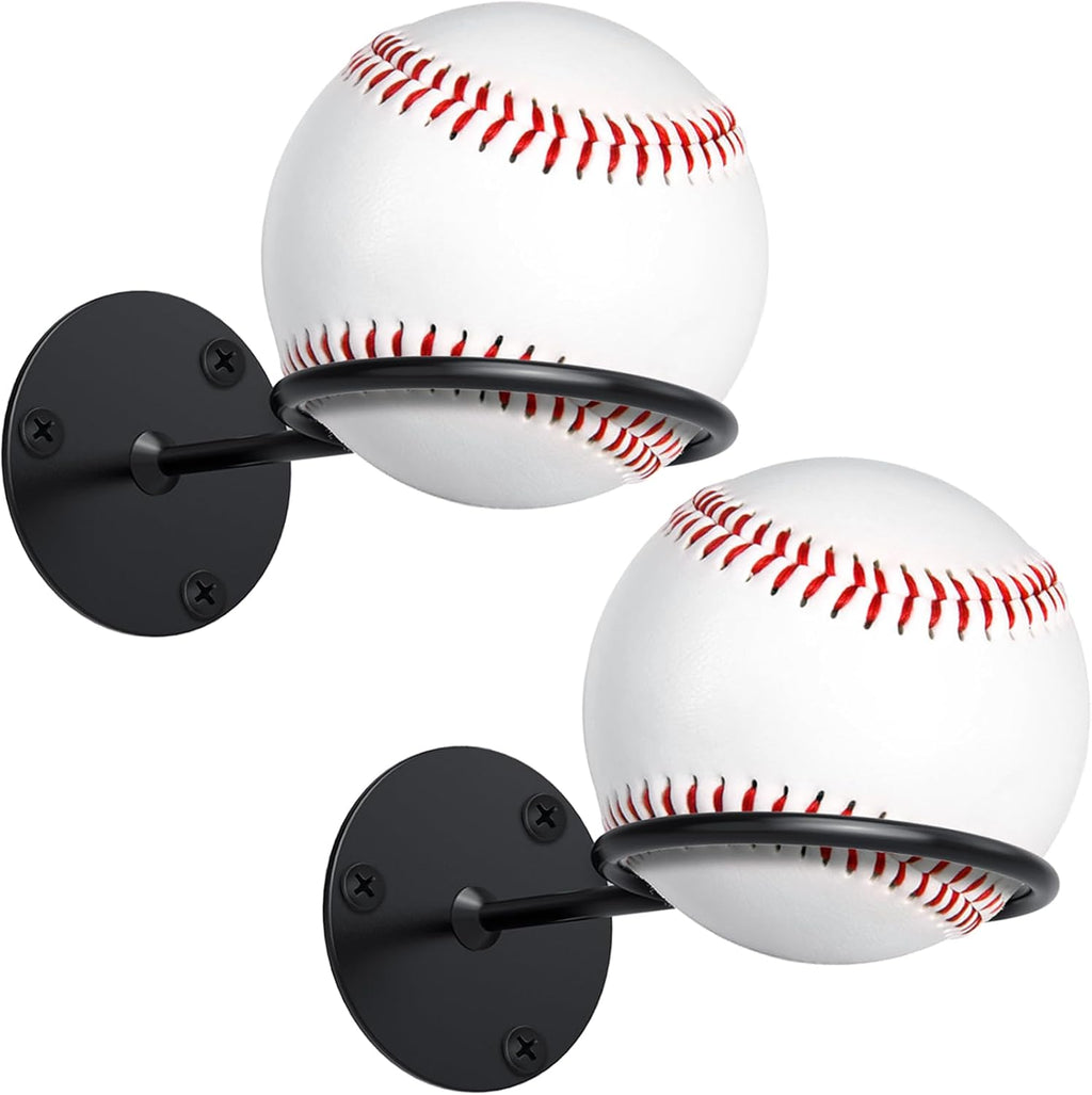 Threan Baseball Display Holder - Heavy Duty Metal Softball Wall Mount Rack for Office & Man Cave (Black)