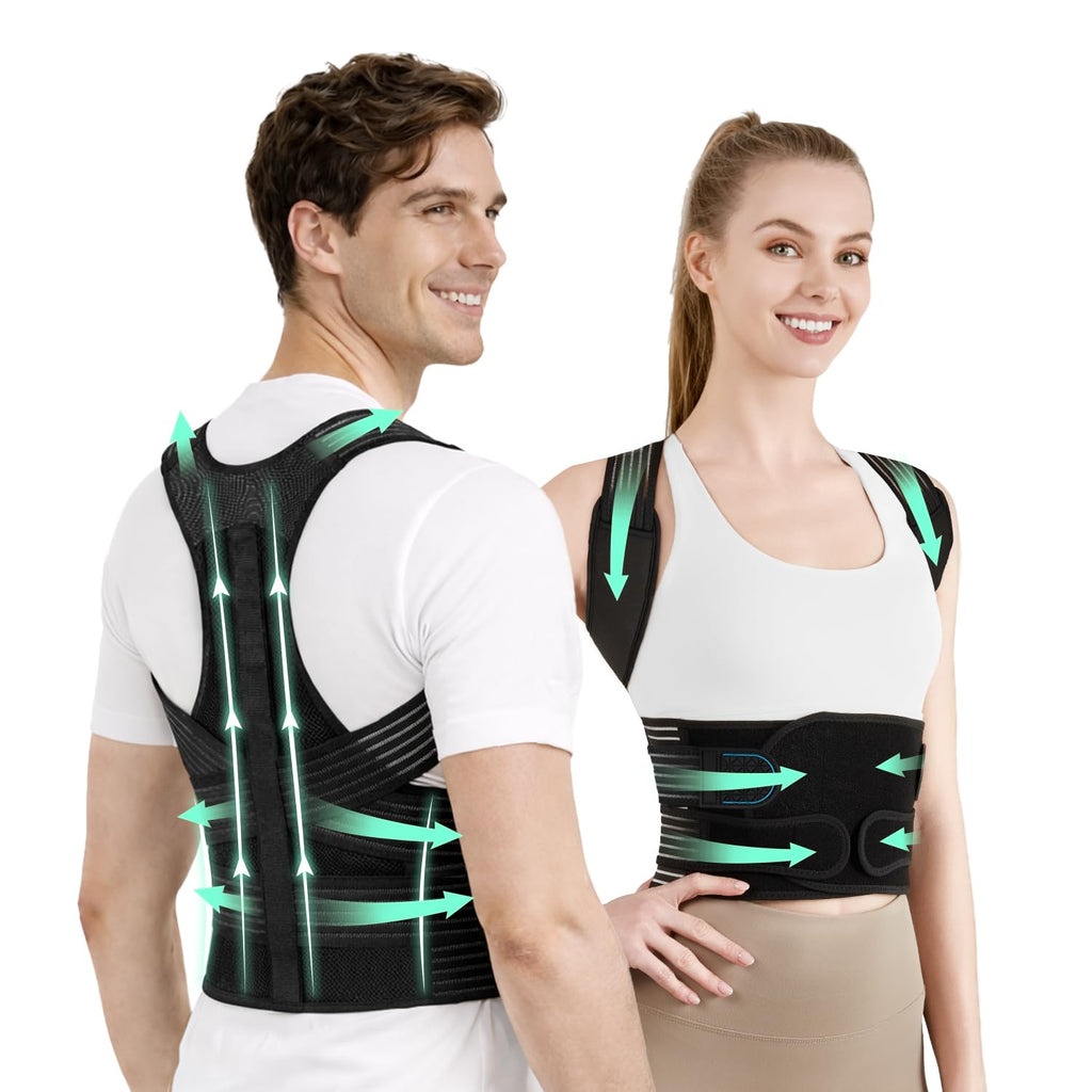 Skiennix Back Brace - Adjustable Posture Corrector for Pain Relief | Breathable 4-Point Support System, Medium