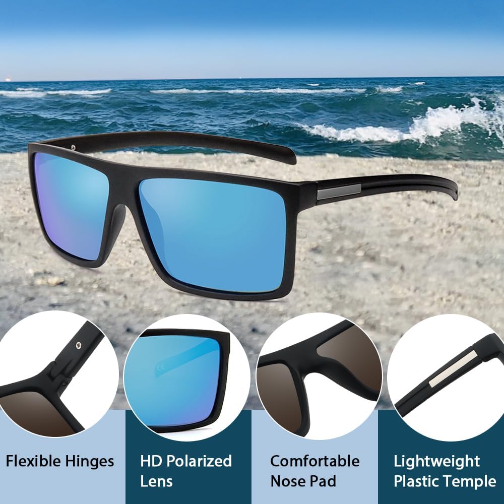 Skiennix Men’s Classic Square Polarized Sunglasses - Lightweight UV Protection Eyewear for Driving