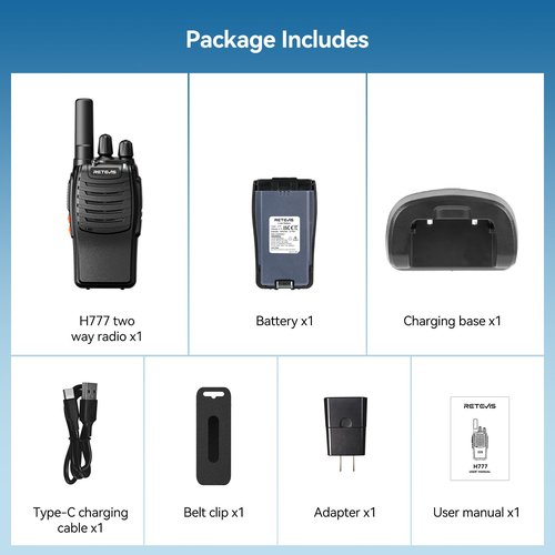 Retevis H-777 Walkie Talkie Rechargeable Long Range,Portable Two-Way Radio, Flashlight, Emergency Alarm, Hands Free(1 Pack)